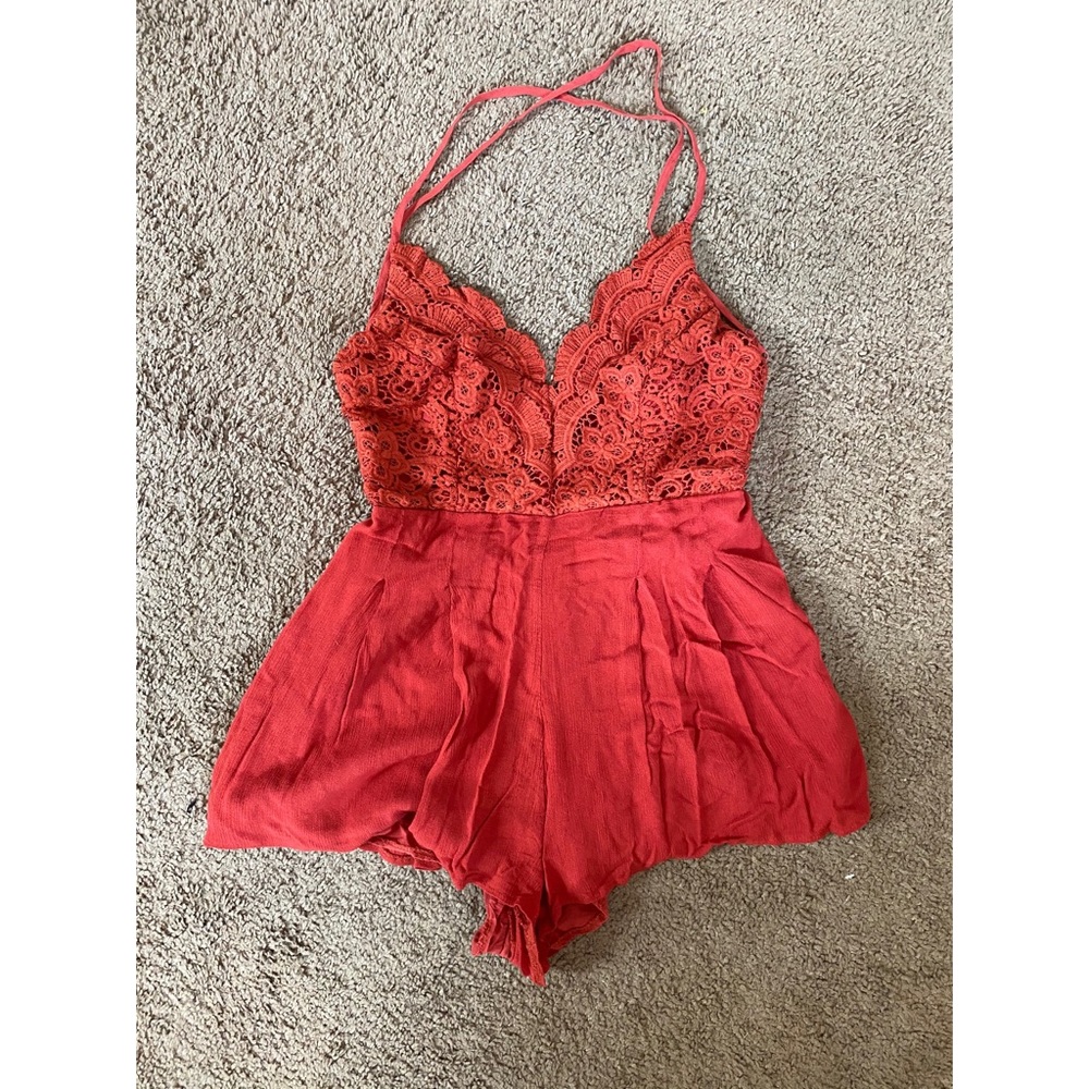 Lulu's Red Lace Bodice Romper